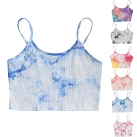 women new fashion tie dye print tank vest spring summer sleeveless sexy crop tops ribbed knitted leisure basic bodycon bra camis