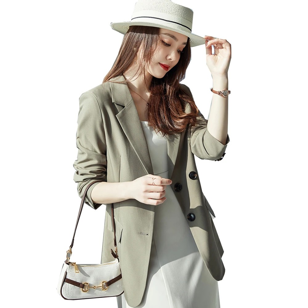 

High Quality Fashion Korean Design Ladies Blazer Women Spring Autumn Khaki Black Gray Coat Jacket