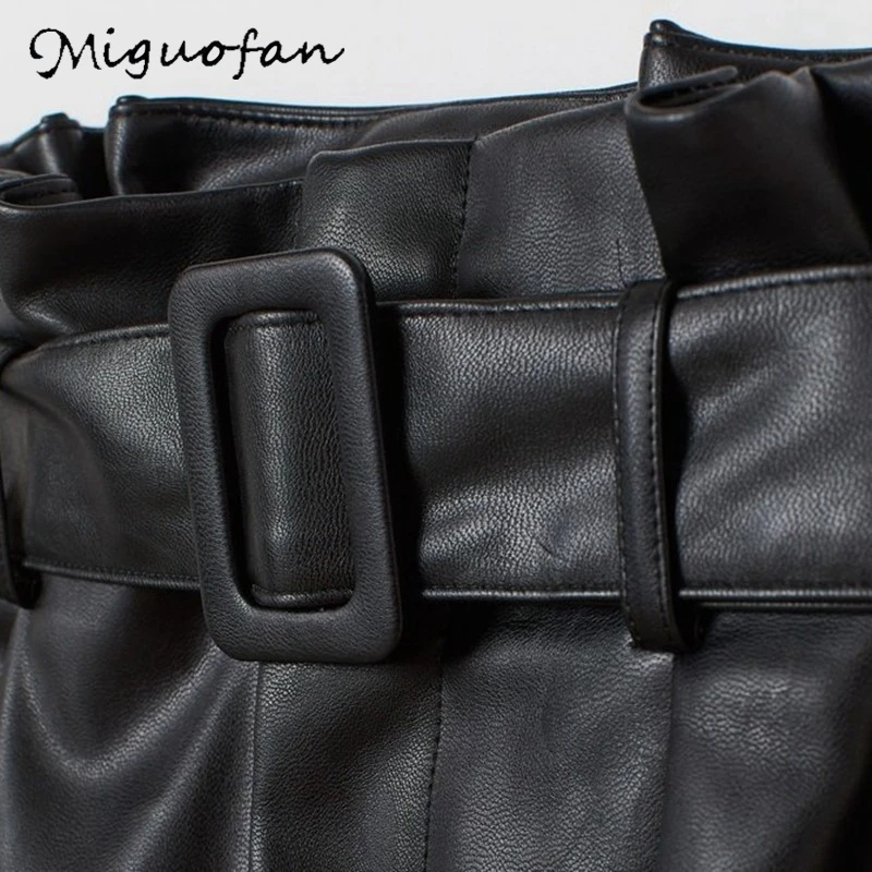 Miguofan женские штаны из искусственной кожи с поясом высокая талия искусственная