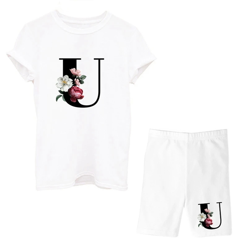 

Women Two Piec Set Letter T Shirts And Shorts Set Summer Short Sleeve O-neck Casual Joggers Biker Shorts Sexy Outfit For Woman