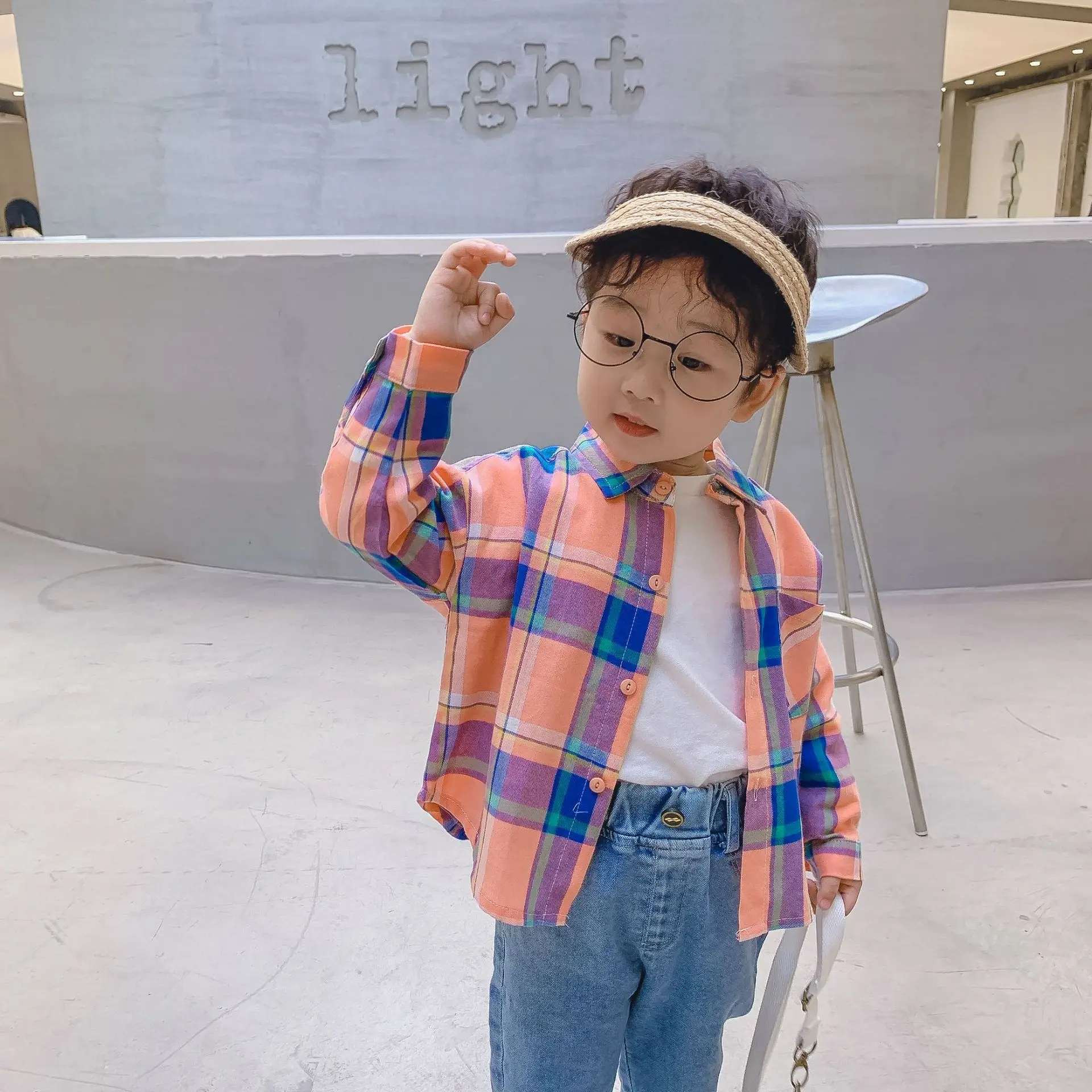 

Plaid Long Sleeve Shirt Kids Boys Spring Fashion Casual Tops