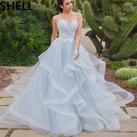 2022 hot sale strapless wedding dresses backless sleeveless lace up tiered floor length simple elegant princess dress