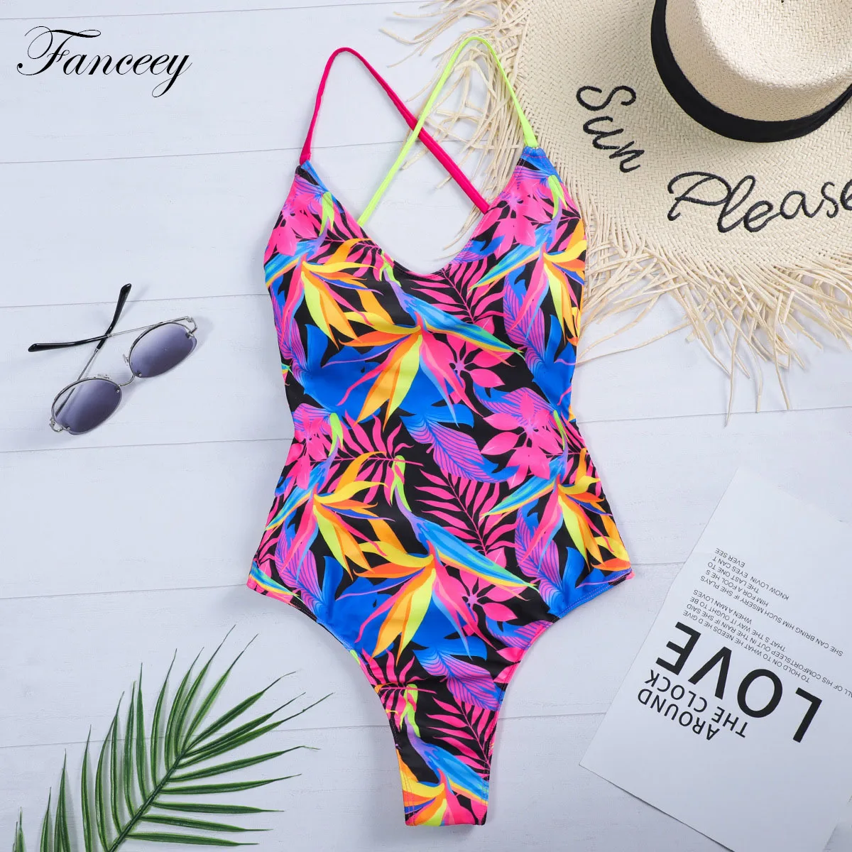 

Fanceey Ruffle Sexy Swimsuits Woman 2021 Leaf Print Swimwear Women One Piece Bathing Suit Backless Bodysuit Monokini Beachwear