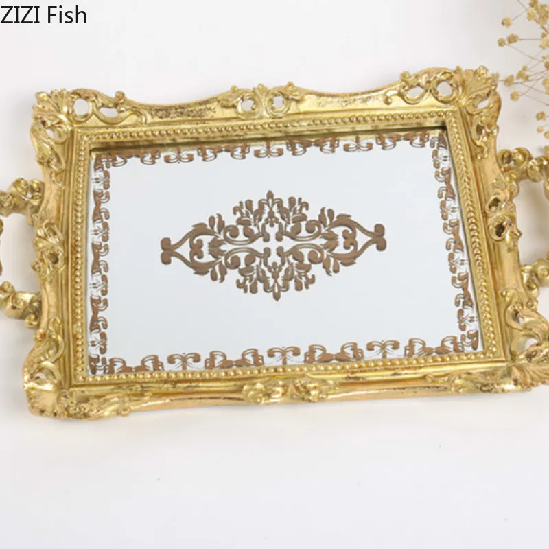 Европейский стиль металлический резной лоток для хранения зеркало