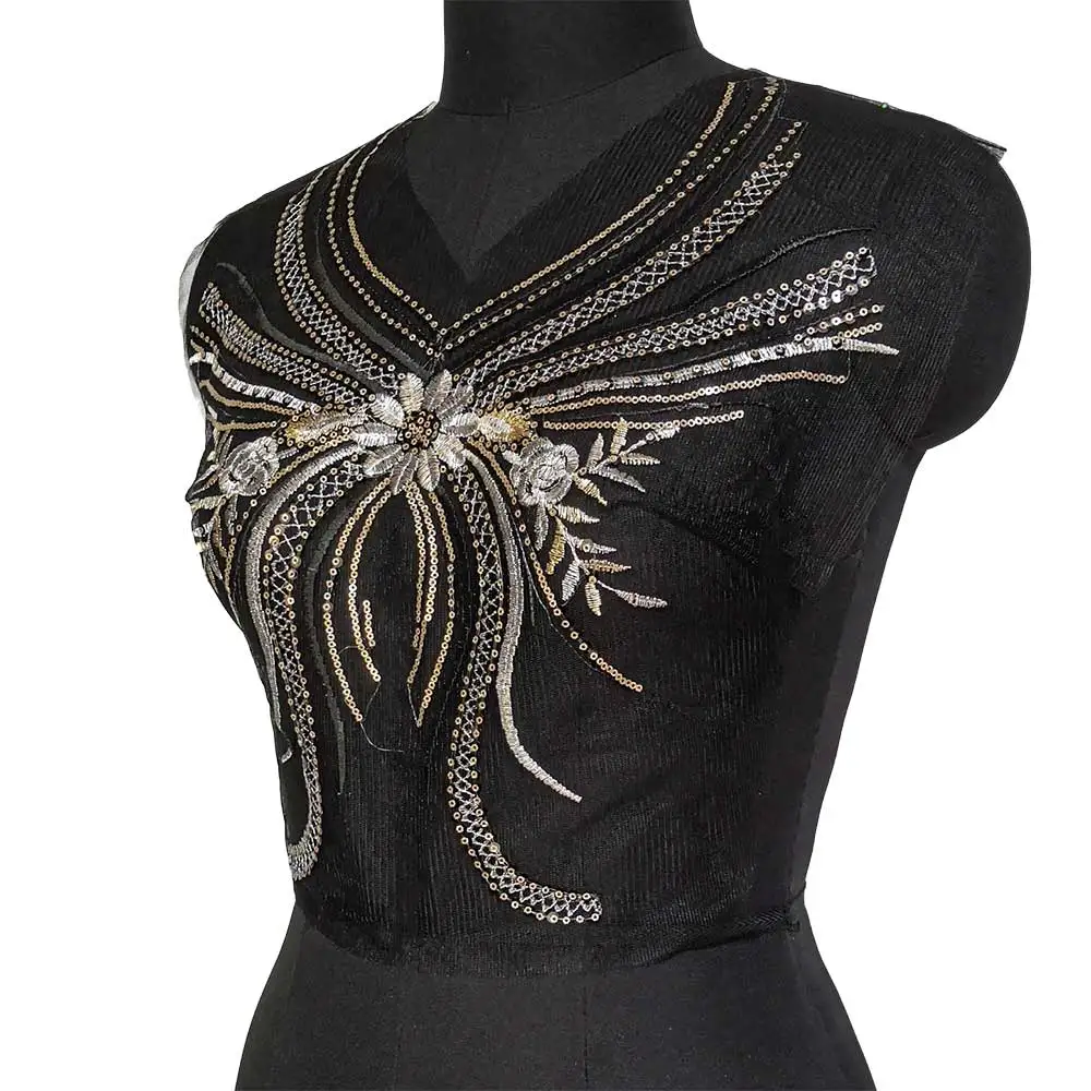 Butterfly Sequin Patches Fabric Black Mesh Lace for Clothing Dress Sewing Appliques Collar | Дом и сад