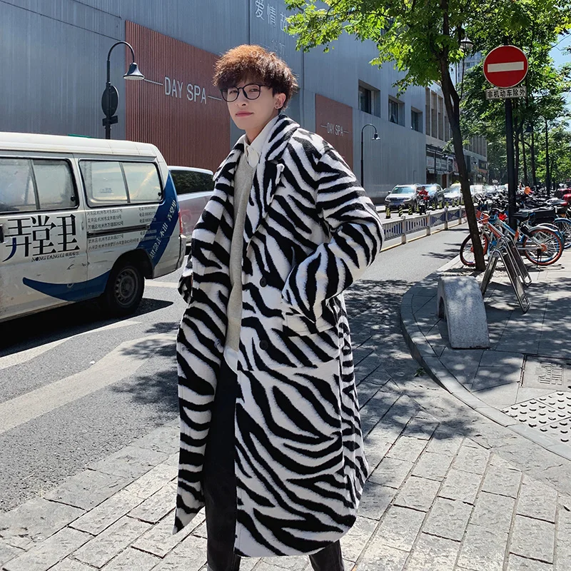 

Men's Fashion Winter Lapel Zebra-stripe Coats Warm Padded Coat Wool Overcoat New K30