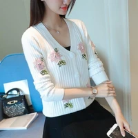 cardigan 2021 spring and autumn new style korean embroidered beaded flower knit sweater women cardigan sweater jacket