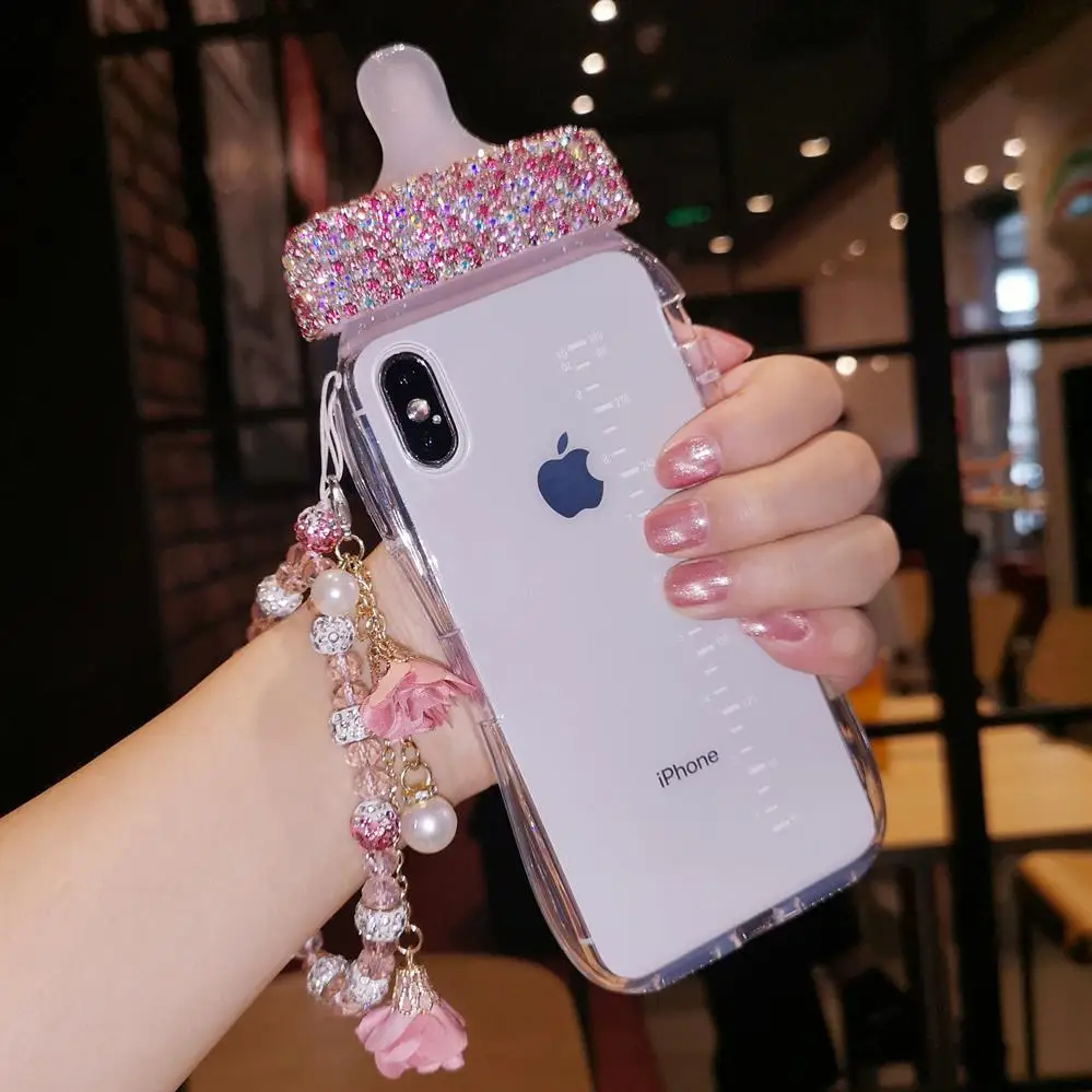 Блестящий Мягкий чехол с детскими бутылками для iphone XS Max прозрачный ремешком iPhone
