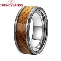 new style 8mm tungsten hammered ring for men women whiskey barrel wood inlay wedding bands jewelry brushed finish