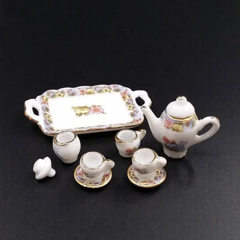 

1:12 Dollhouse Miniature Porcelain Pink and Gold Tea Set Decorative Accessories 203E