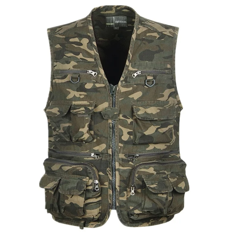 

Fashion Men Summer Waistcoat Mesh Work Sleeveless Jacket Unloading Tactical Vest Camo Coat Tool Many Pocket Camouflage Vest Male