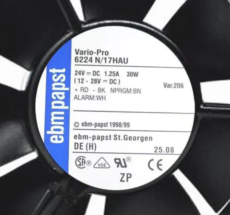 Для ebmpapst 6224 N/17HAU 6224N/17HAU DC 24V 1.25A 30 Вт 4 с трапециевидным силуэтом и 172x172x51 мм Сервер Круглый Вентилятор охлаждения