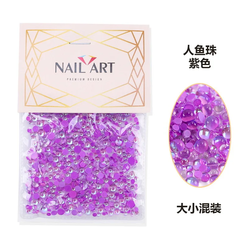 

Mermaid magic color nail jewelry diamond mocha half circle candy color nail diamond aurora color translucent Container Nail Tool