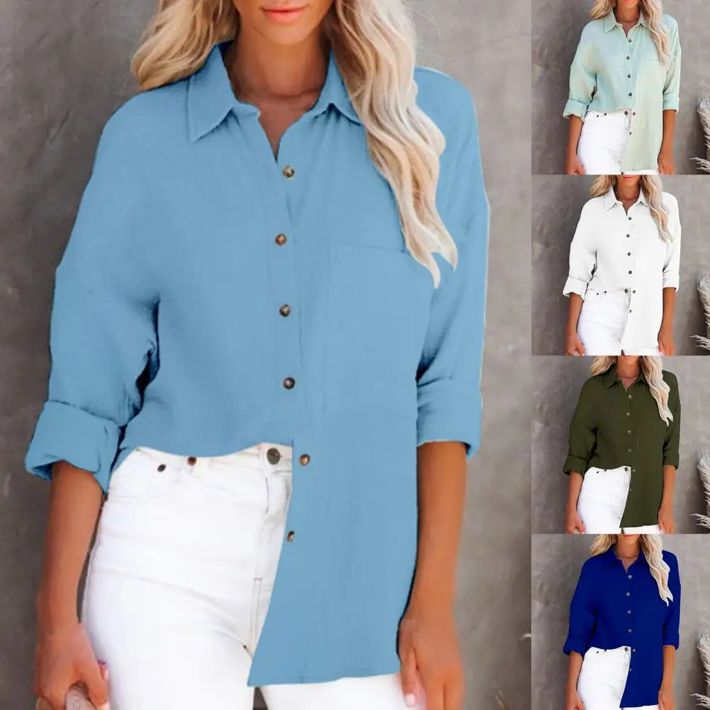 

Women Office Shirt Solid Color Long Sleeve Breathable Turn-down Collar Women Top for Work Women's Street Clothes