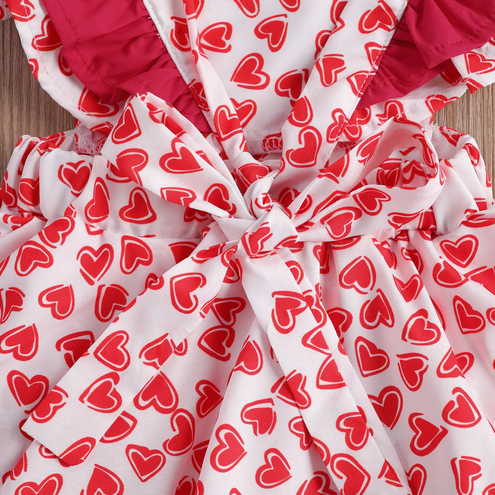 

Pudcoco 2020 Summer Valentine's Day 0-24M Toddler Baby Girl 2Pcs Set Heart Print Flared Short Sleeve Dress-Style Bodysuit+Bow