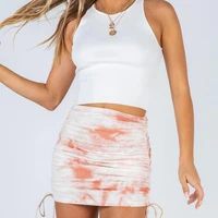 80 hot sales bodycon skirt knitted tie dye women ribbed side drawstring dress for dating