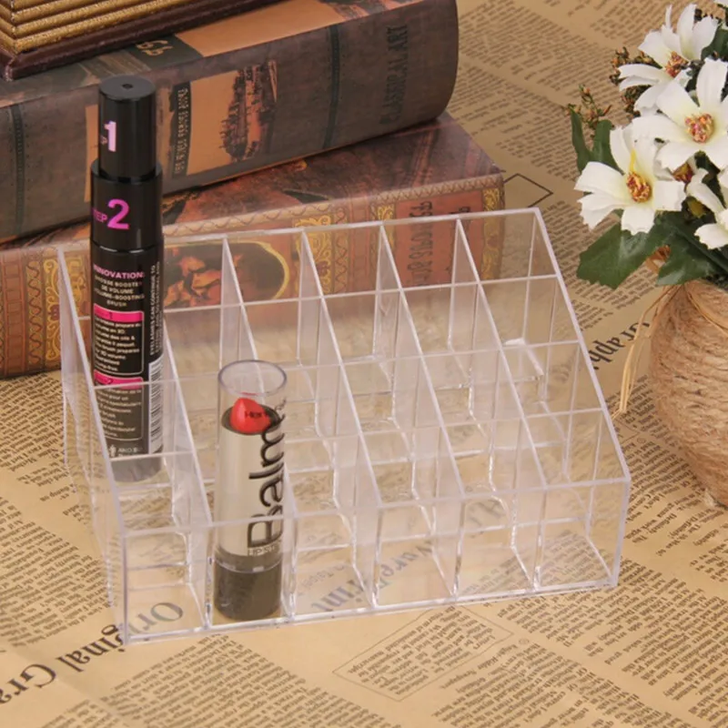 

40 Lattice Trapezoid Plastic Transparent Makeup Display Rack Lipstick Stand Rack Cosmetic Organizer Holder Box Makeup Organizer