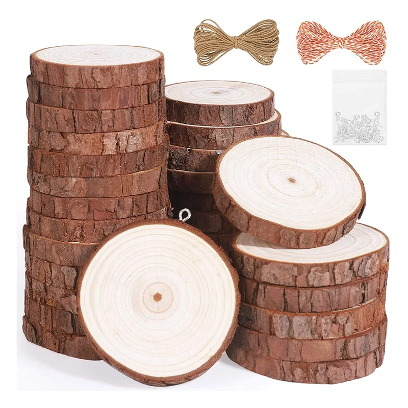 

Natural Wood Slices 30Pcs Unfinished Wood Kit,Wooden Circles for Christmas Ornaments Wedding DIY Crafts