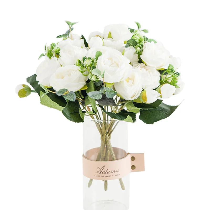 

Best Selling Artificial Peony White Pink Rose Bouquet Home Decoration Bridal Bouquet Artificial Flower Craft Gift False Plant