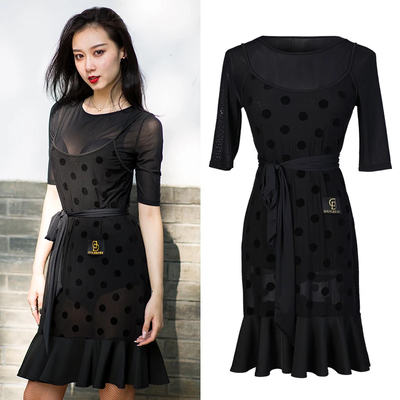 Черное платье для латинских танцев новый комплект из двух предметов Новая Одежда