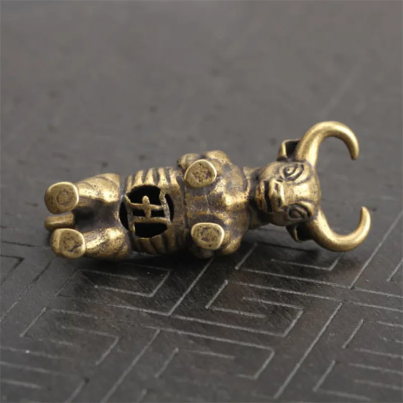 Мини Портативный винтажный латунный фигурка быка брелок для ключей Ретро