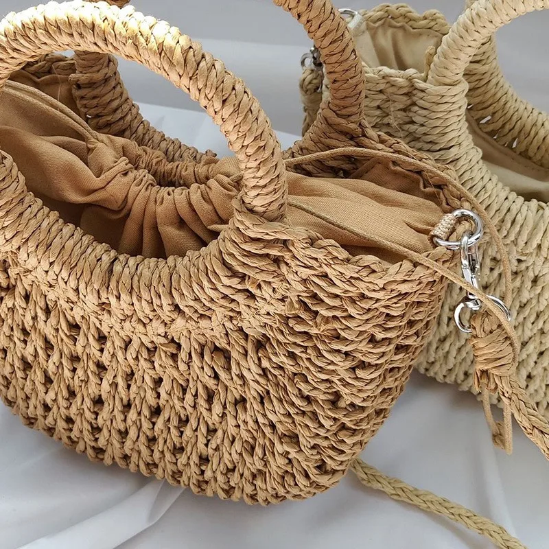 

New Summer Mini Straw Handbags Vintage Beach Casual Bags High Capacity Tote Bags Oval Crossbody Bag