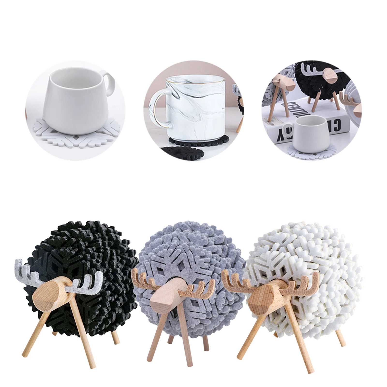 Подставки под чашки в форме овечки Нескользящие изолированные круглые войлочные