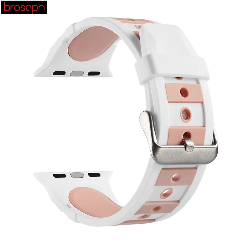 White Pink Силиконовый ремешок для iwatch 4 ремешка 44 мм 40 мм для мужчин и женщин браслет для apple watch 1 2 3 38 мм 42 мм ремешки для часов - Цвет ремешка: White Pink