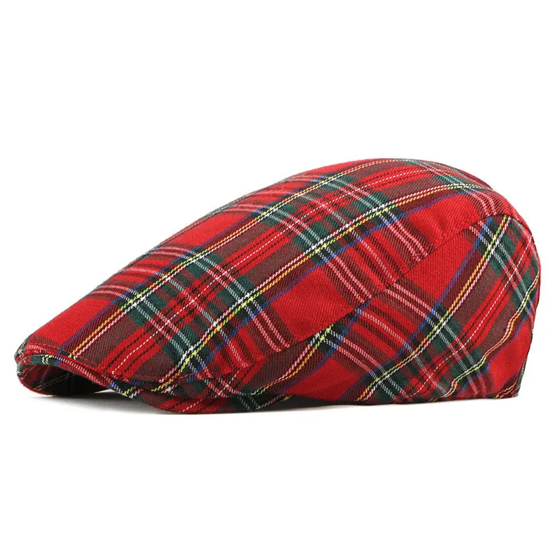 Outdoor Sports Cotton Beret Caps For Women Men British Vintage Flat Caps Casual Elastic Plaid Berets Hats Casquette Cap