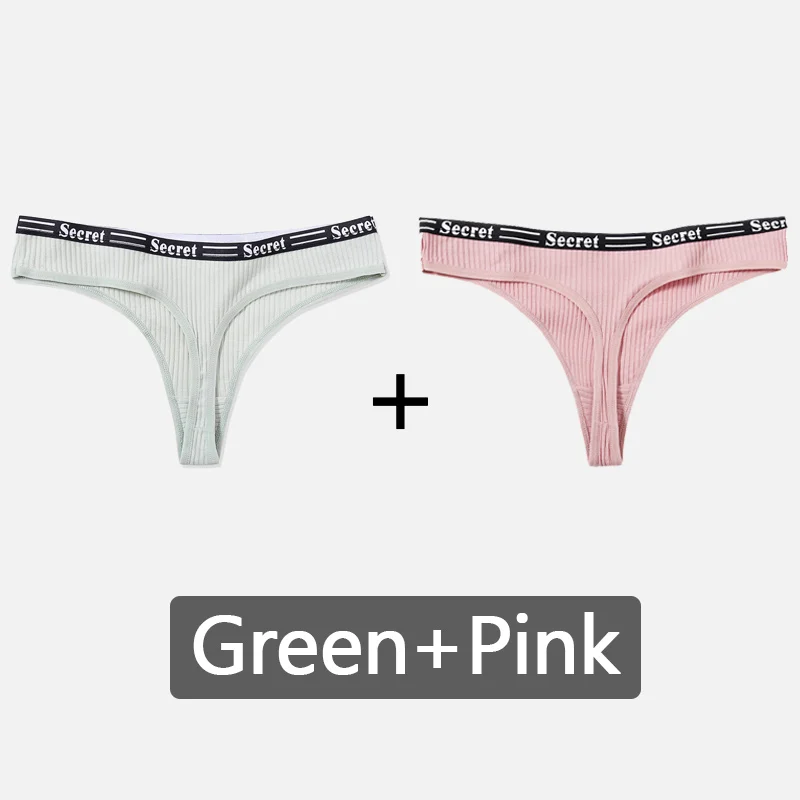 Green-Pink Женские стринги с буквенным принтом, хлопковые трусики-стринги, мягкое нижнее белье, женские трусики сексуальное женское нижнее белье, женские интимные трусы с низкой посадкой - Цвет: Green-Pink