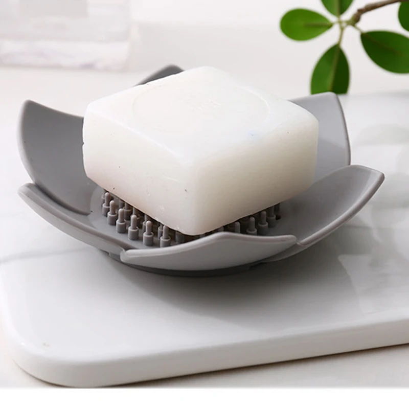 

Petal Shape Soap Box Silicone With Drain Holes Anti-Slip Bathroom Soap Kitchen Sponge Holder Flower Soap Tray Durable Hot