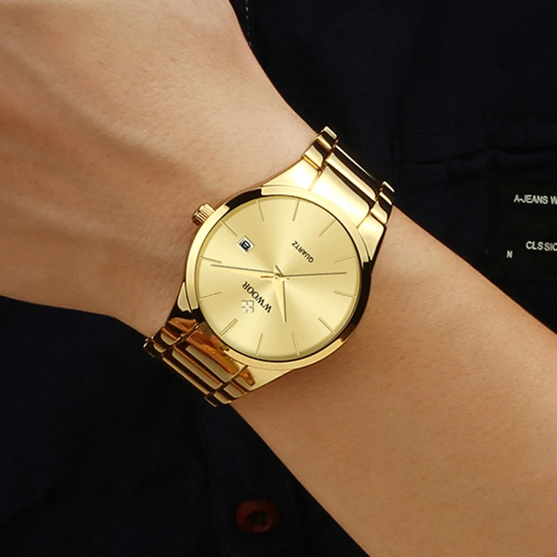

WWOOR Luxury Mens Gold Watch 2020 Top Brand Fashion Minimalist Quartz Watch Men Stainless Steel Waterproof Date Wrist Watch xfcs