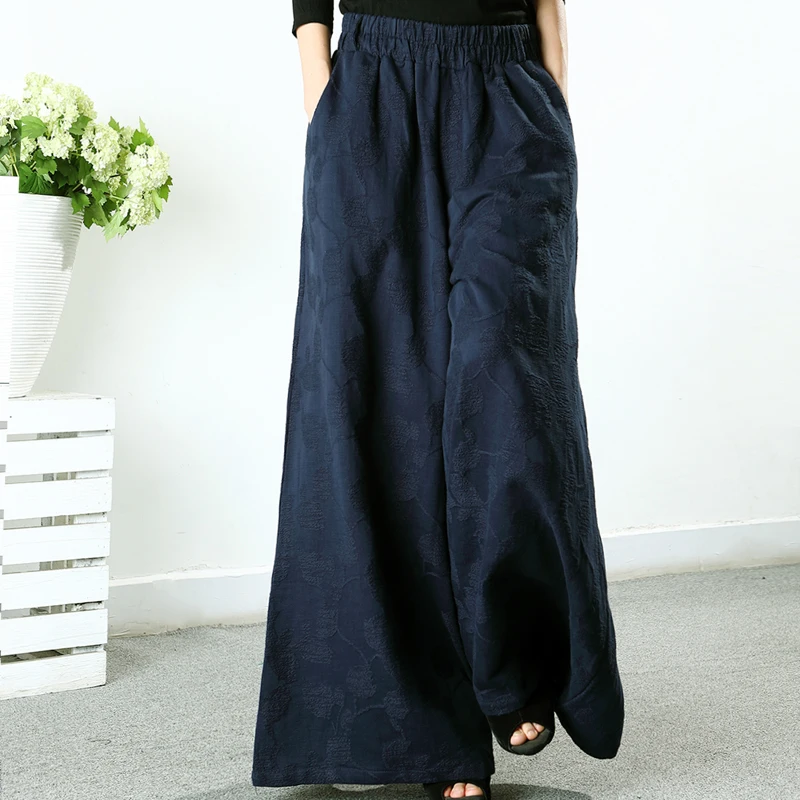 dark blue GCC2238 XITAO Высокая талия хлопок белье плюс размер брюки женская одежда Мода корейский карман эластичная талия широкие брюки новинка GCC2238 - Цвет: dark blue GCC2238