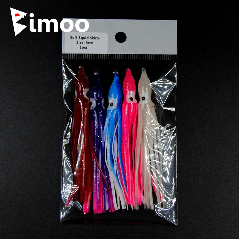 Bimoo 100bags=500pcs 9cm Soft Squid Skirts Octopus Skirts  Wholesale Individual Package Luminous Customized Color Available