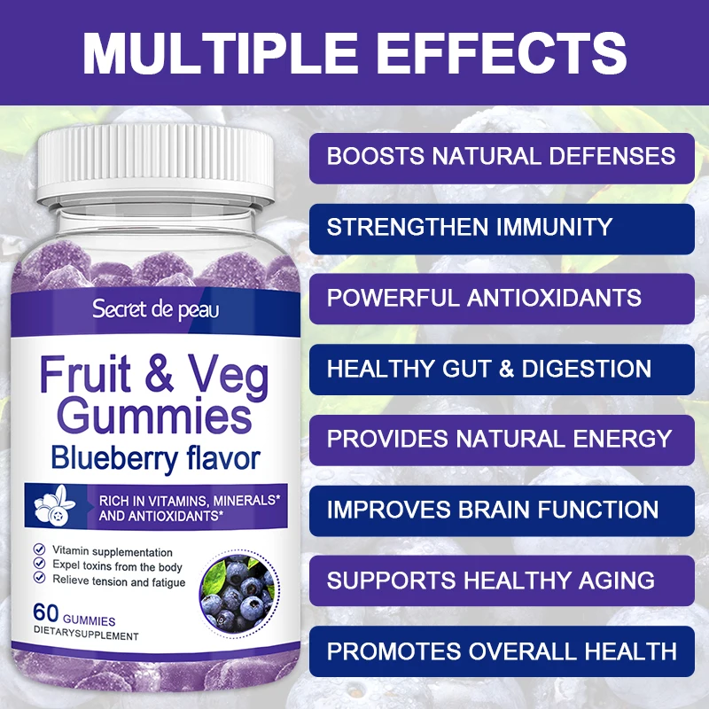 SDP 60pcs Blueberry Flavor Relieve Eye Fatigue Multivitamin Antioxidant Adjuvant Promote Immunity System Health Daily Product |