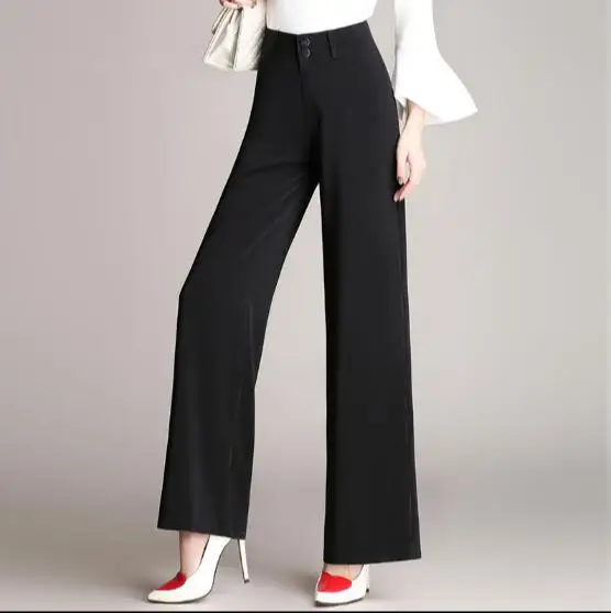 Офисные женские брюки элегантные длинные с пуговицами и высокой талией
