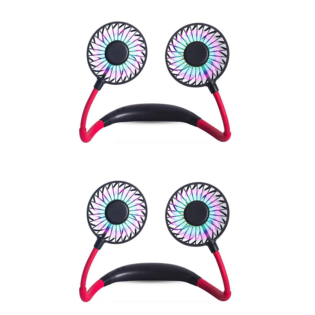 

2pcs Portable USB Neckband Dual Cooling Fan Silent Travel Sports Mini Fan