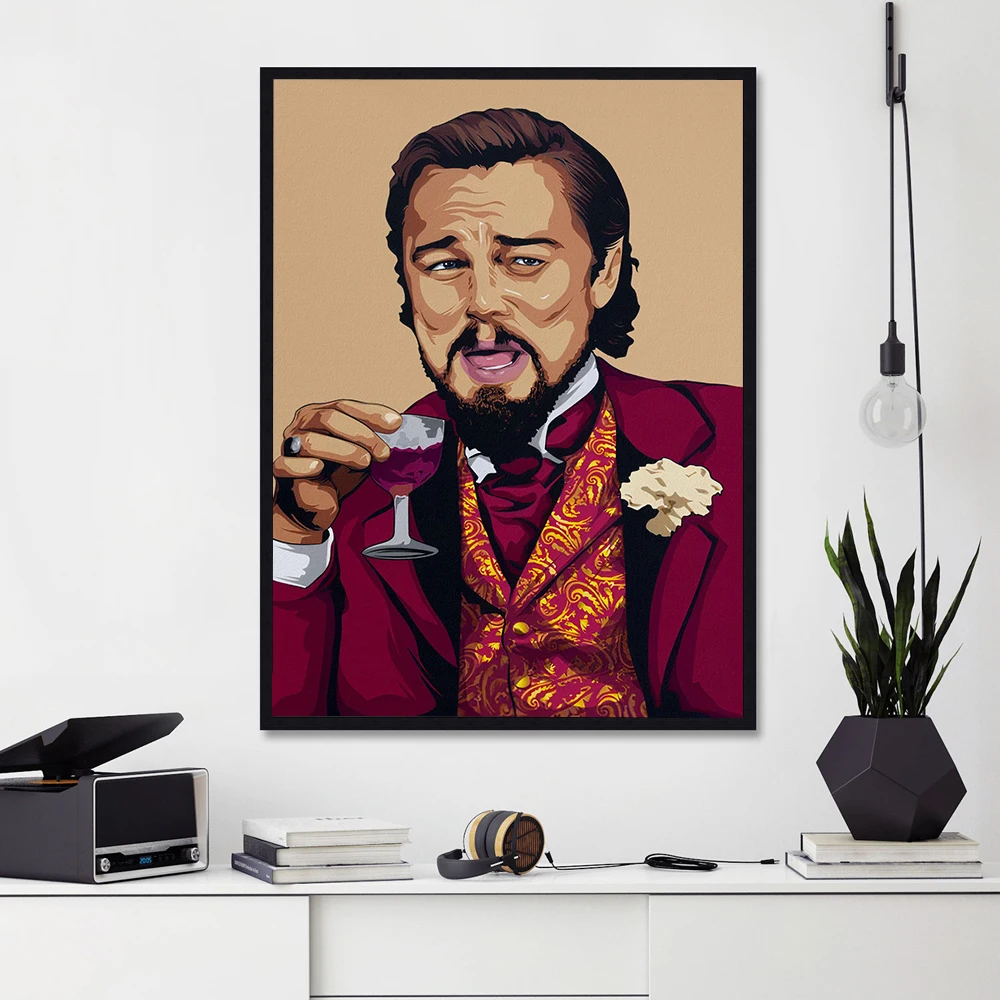 

Funny Man Drinking Red Wine Posters And Prints Abstract Canvas Painting Leo Laughing Wall Art Pictures Livingroom Home Decor