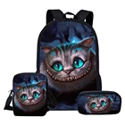 Школьные ранцы для мальчиков и девочек, набор вместительных школьных рюкзаков унисекс с 3D принтом улыбающегося Чеширского кота
