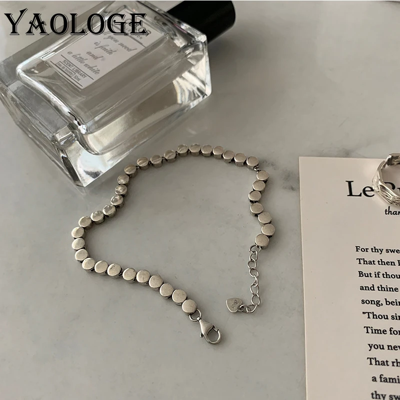 

YAOLOGE 925 Sterling Silver Korean Style New Geometric Round Bracelet Female Retro Simple Fashion Party Bracelet Jewelry Gift