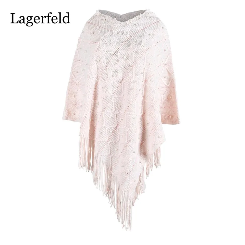 Женская вязаная накидка однотонная кашемировая с кисточками жемчужное Пальто