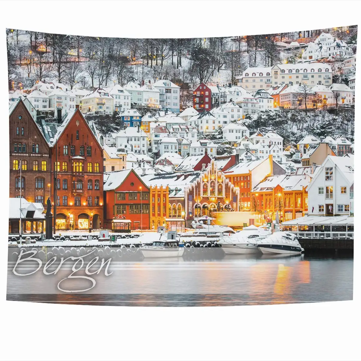 Синие рождественские знаменитые деревянные зеленые цветные дома Берген