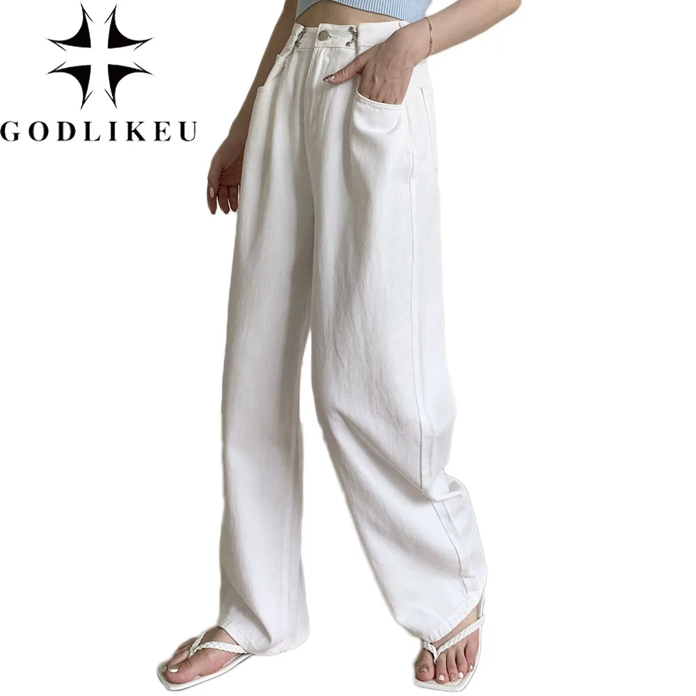 

Женские брюки GODLIKEU с завышенной талией, модные летние женские прямые джинсы-бойфренды, уличная одежда, женские брюки