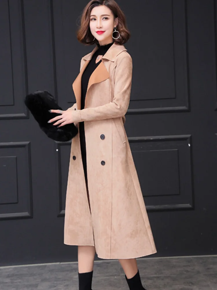 Розовый плюс бархатный плащ Тонкий двубортный пояс Европейский Американский