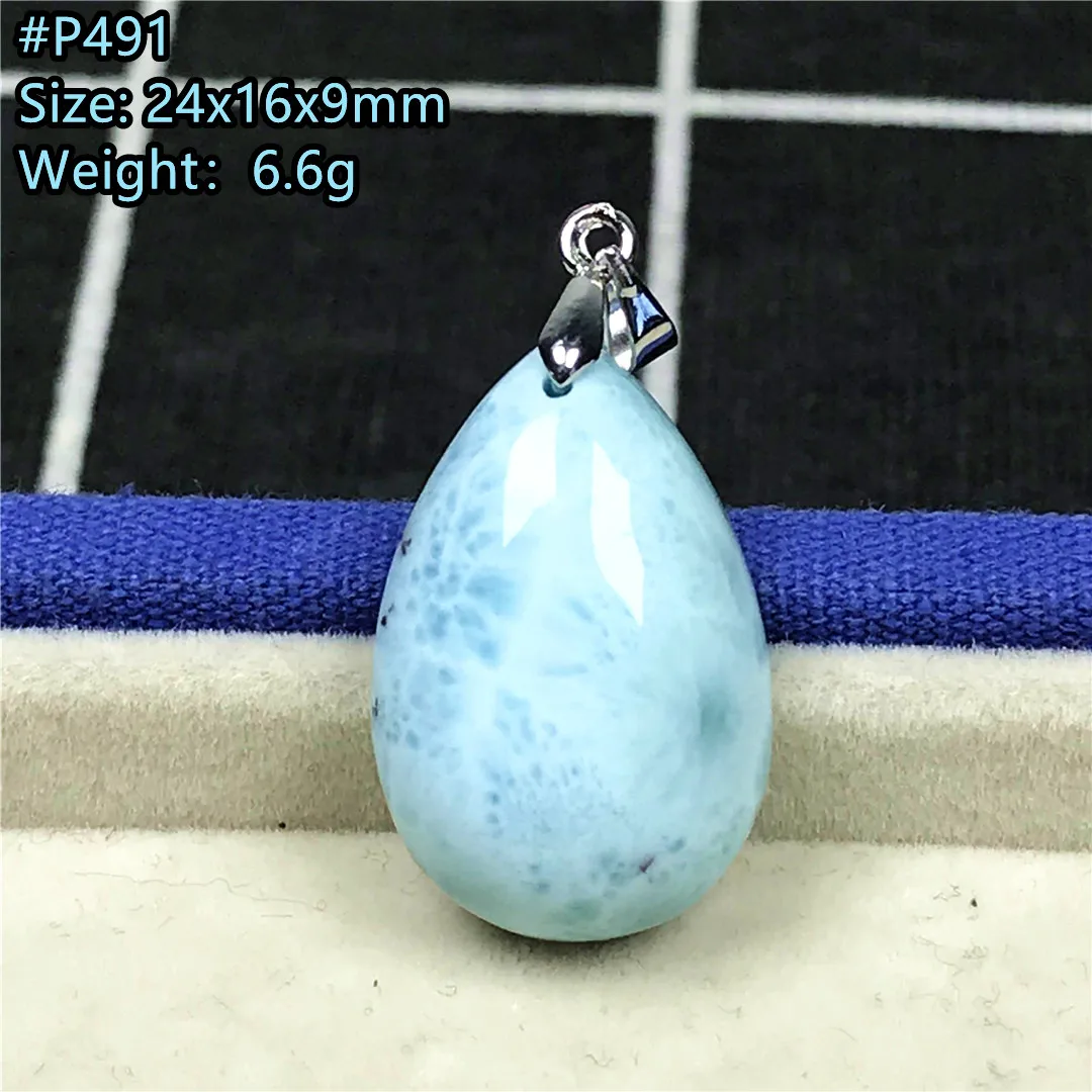 

Top Natural Blue Larimar Pendant Jewelry For Women Men Crystal 24x16x9mm Beads Silver Reiki Dominica Water Pattern Stone AAAAA