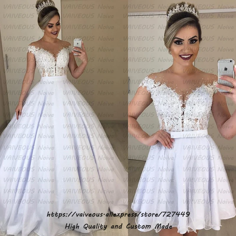 Vestido de noiva 2 em 1 со съемным шлейфом романтическое платье невесты кружевное бальное платье 2 в 1 свадебное платье Robe de Mariee