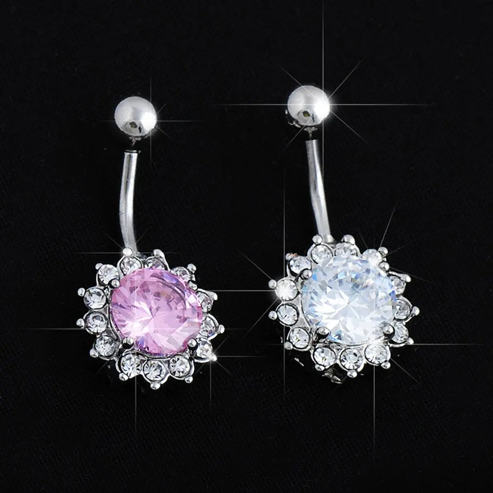 Flower Crystal Gem Navel Buckle Belly Ring Piercing Body Inlaid Nail Button Paragraph for Women 2019 Fashion |
