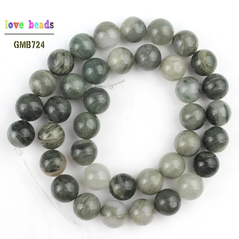 6/8/10/12мм натуральные зеленые рутиловые камни круглые бусины для изготовления ювелирных изделий женщин 15-дюймовые браслеты.