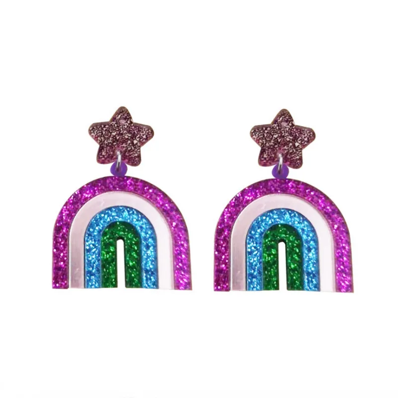 

Новые милые акриловые ювелирные изделия KUGUYS красочные блестящие серьги-капли в виде звезды радуги для девочек женские модные аксессуары