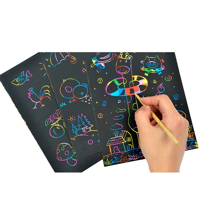 50 листов Бумага для скретч Арта ic DIY Красочные радужные карты комплект трафарет